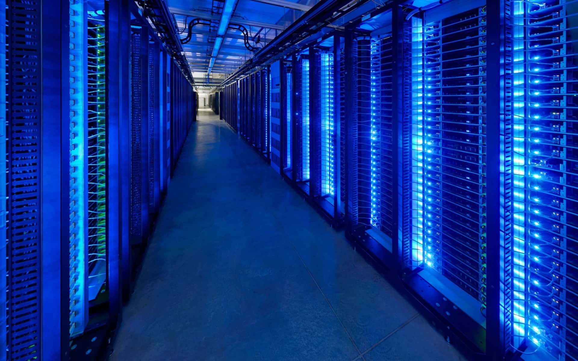Etstort Datacenter Med Blå Lys.