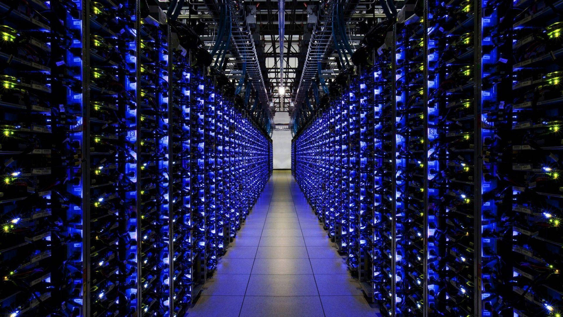 Data Center Blue Lights Wallpaper