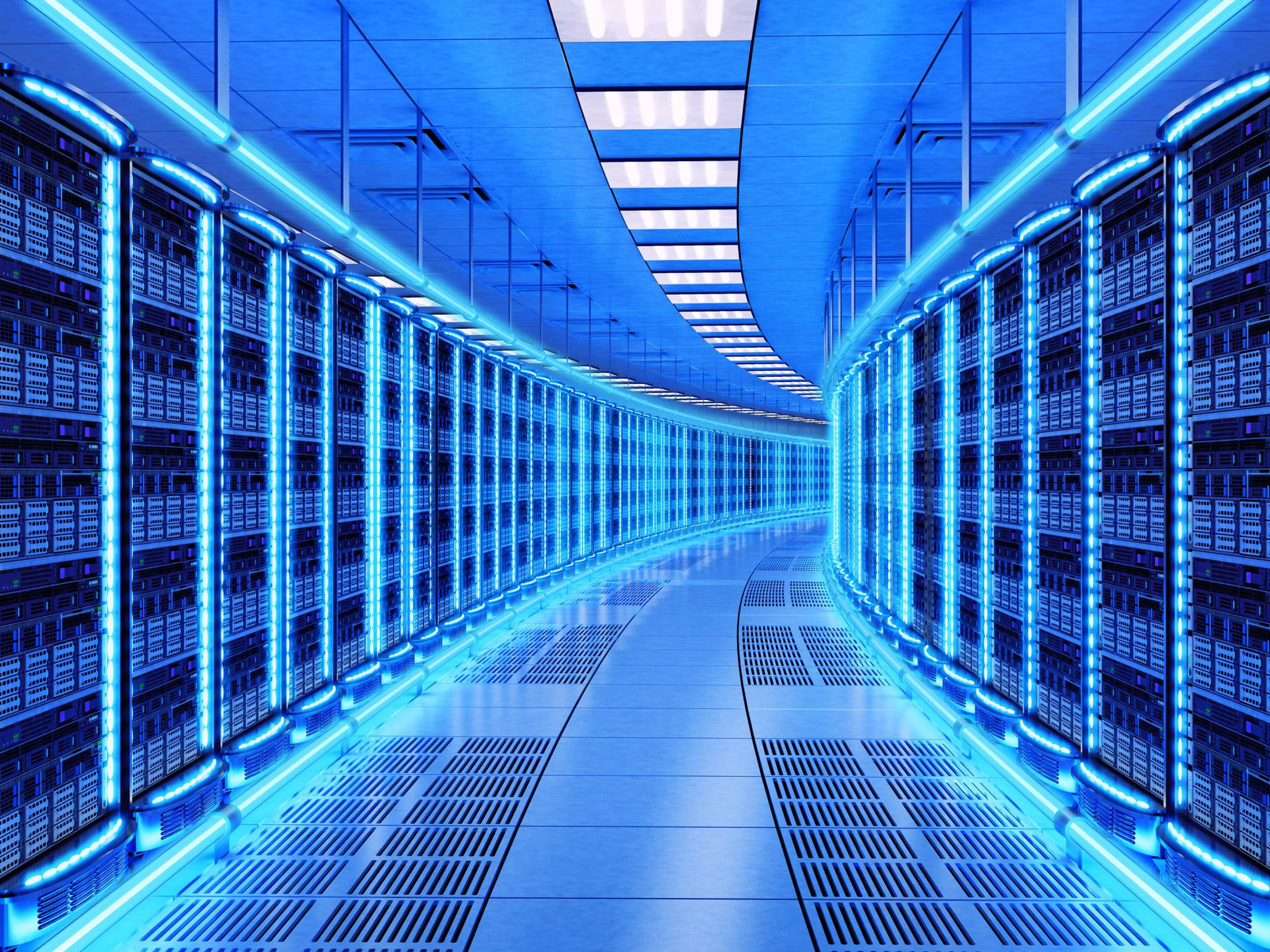 Data Center Neon Blue Lights Wallpaper