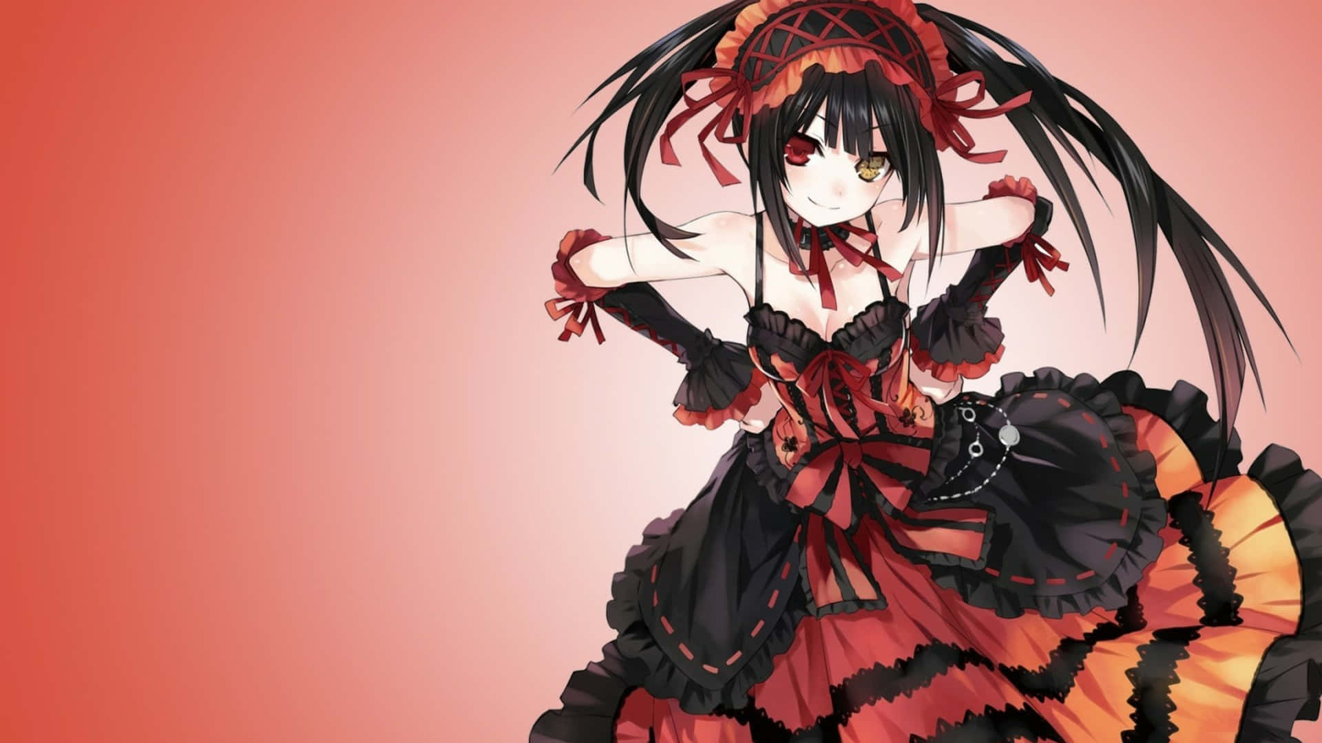 A Girl In A Red Dress With Black Hair Wallpaper