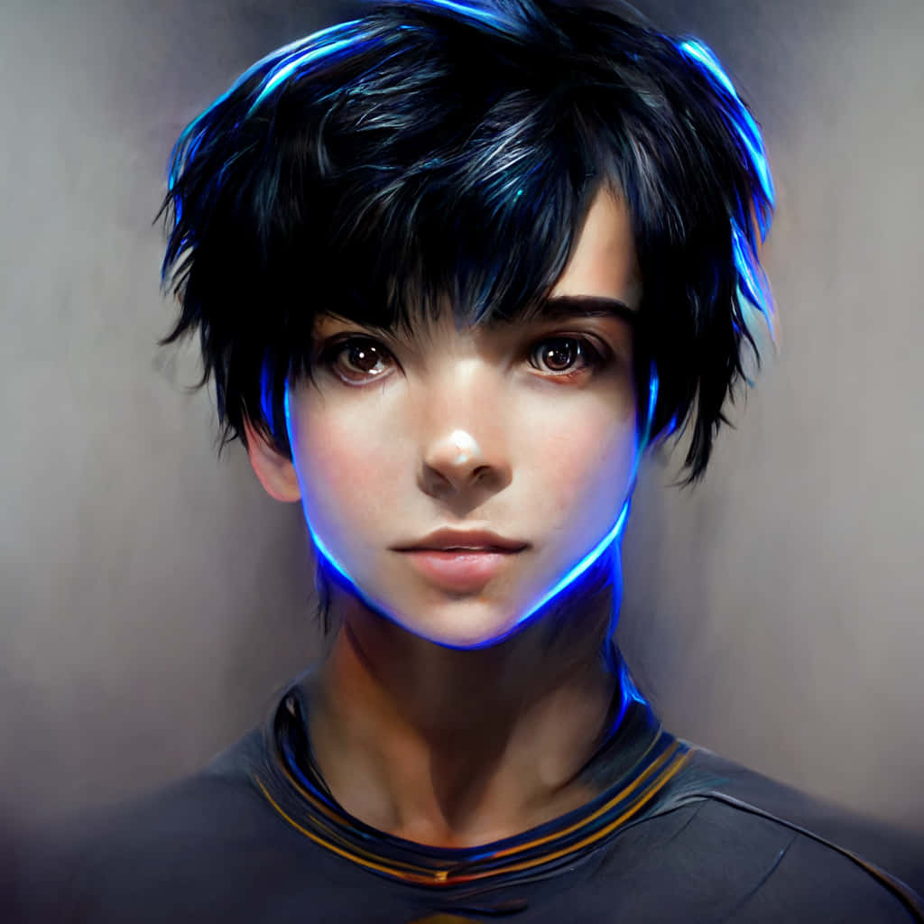 A Young Man With Blue Lights On His Face