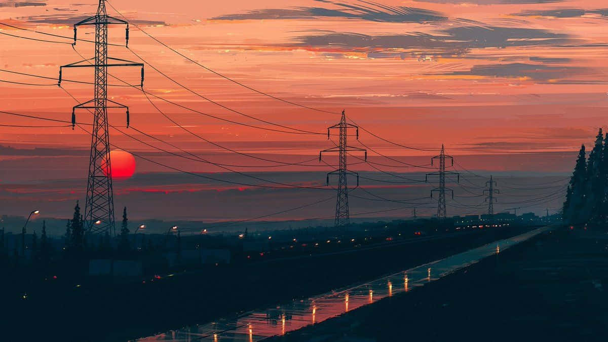 Dave2d Power Lines Digital Painting Wallpaper