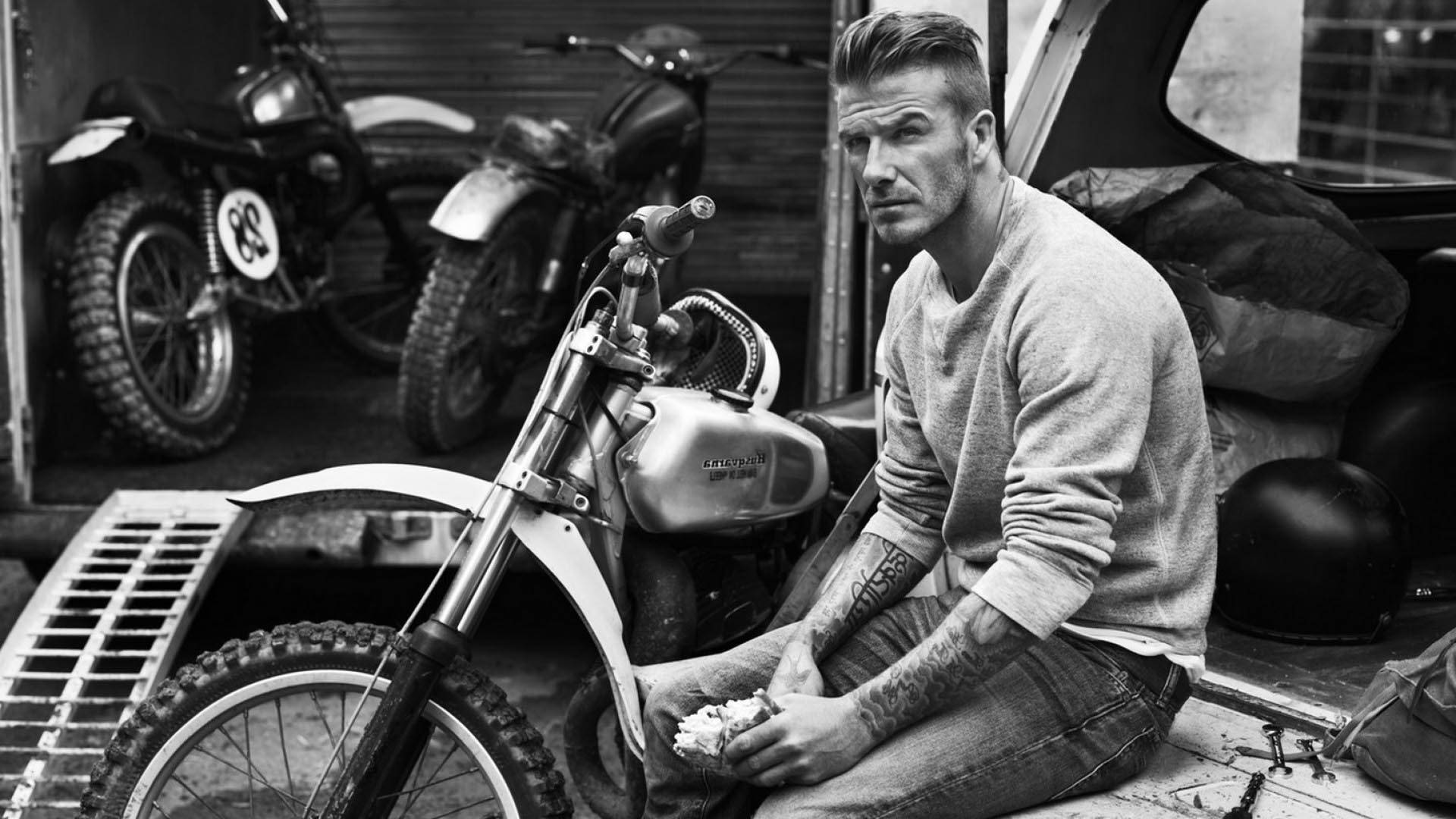 David Beckham cruises on his motorcycle Wallpaper