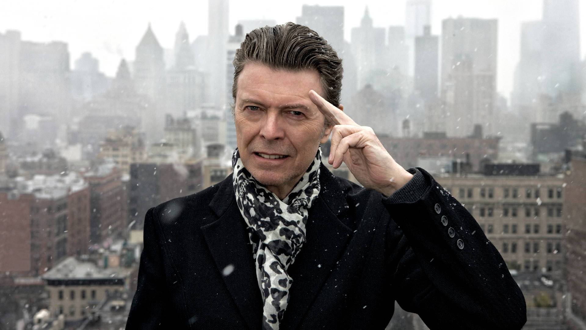 David Bowie Cityscape In Snow Background