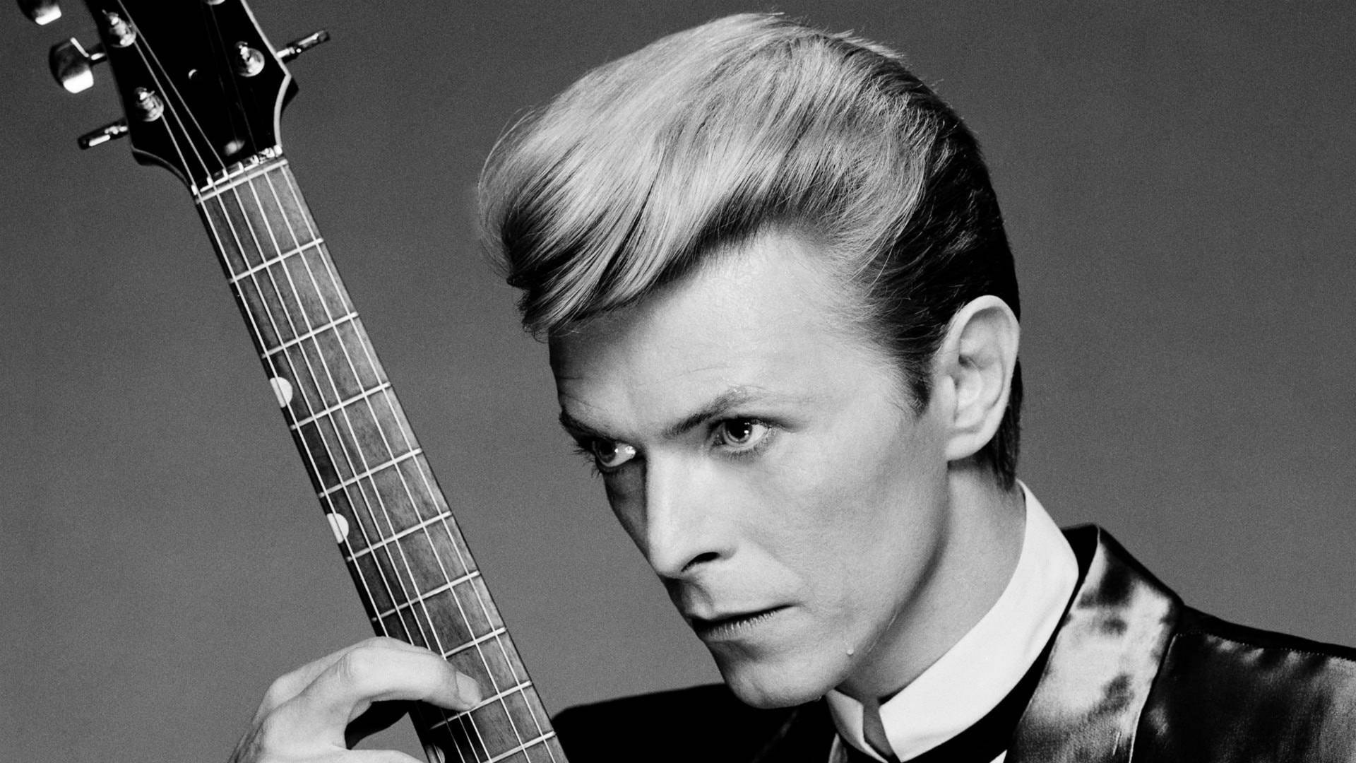 David Bowie Guitar Grayscale Background