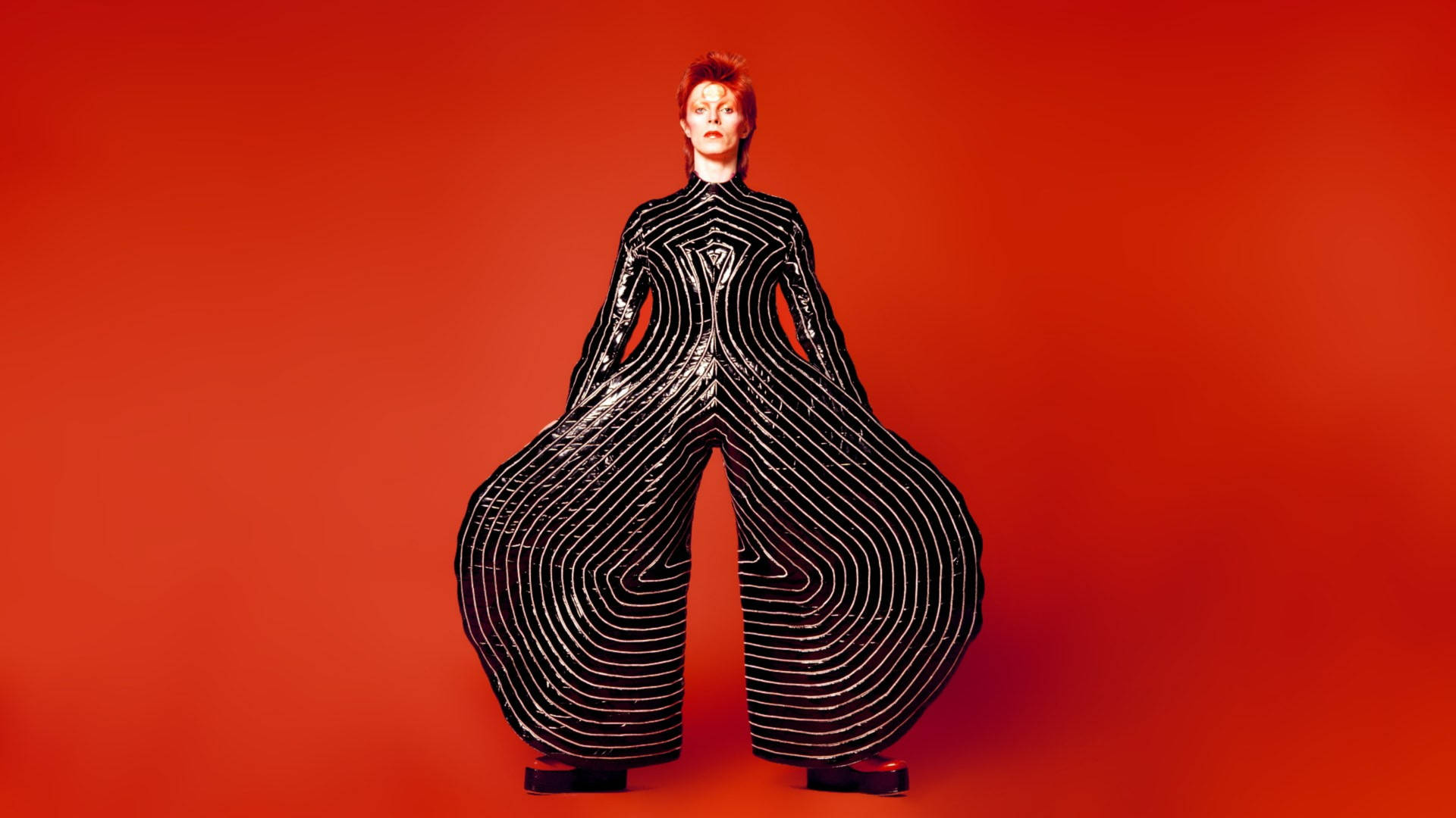 David Bowie Stripes In Red Background