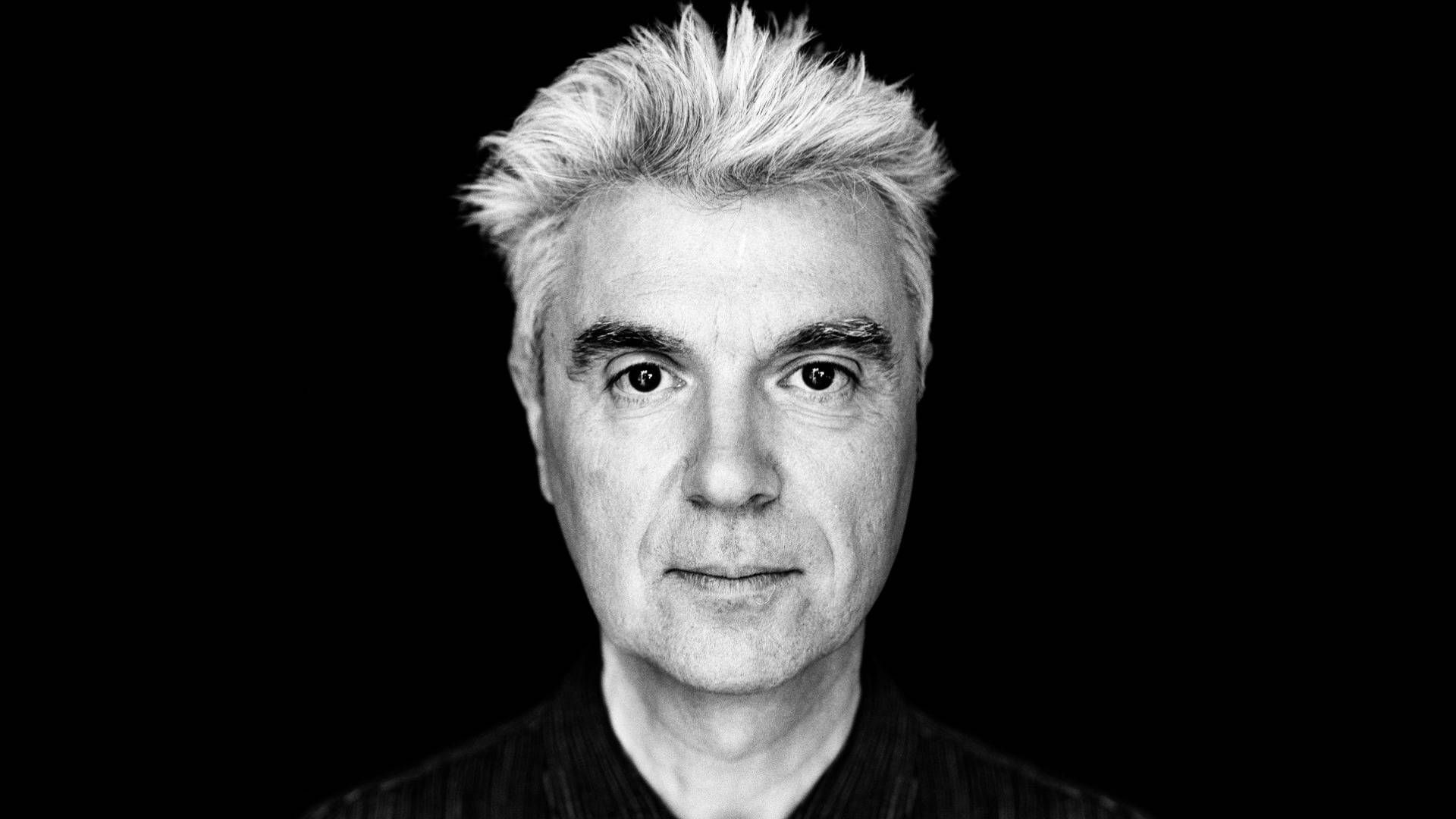 David Byrne sort og hvid profilfotografi vægmaleri Wallpaper