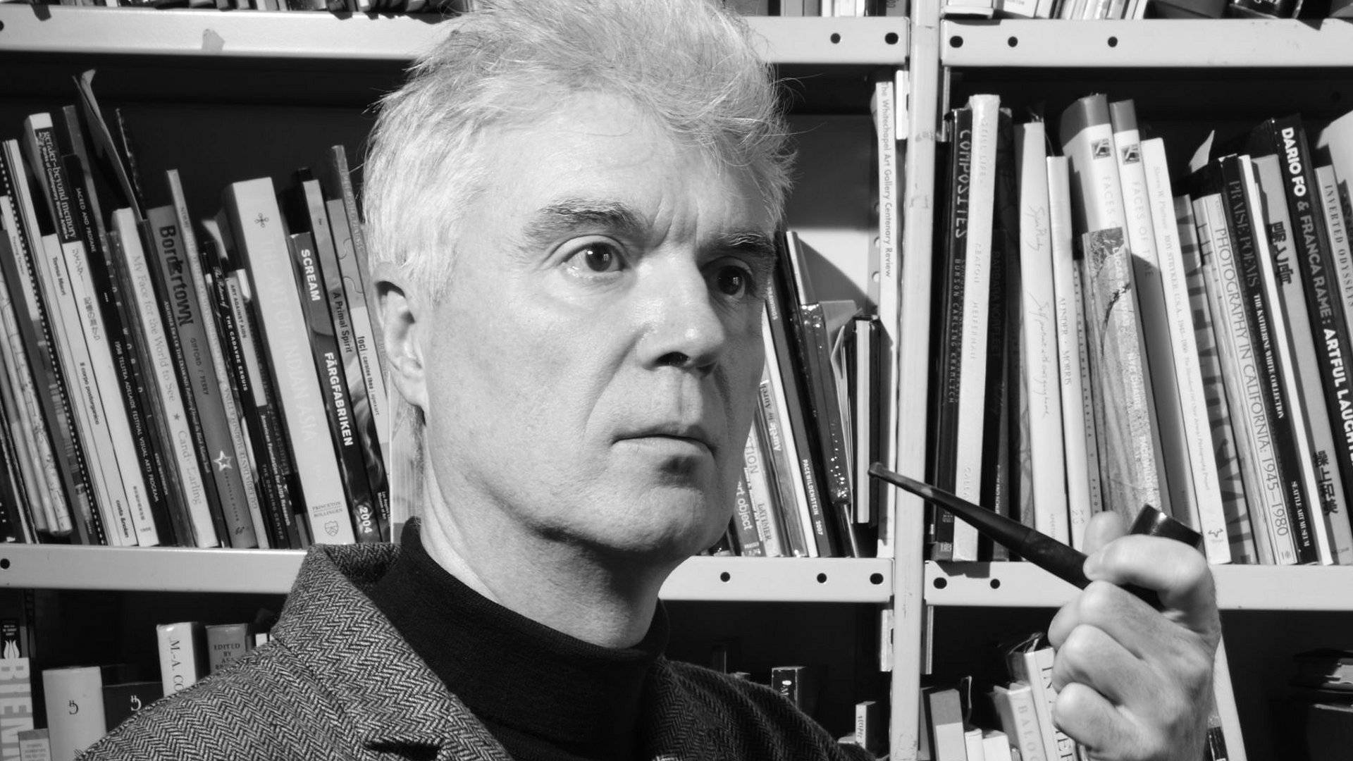 David Byrne Library Black And White Photo Wallpaper