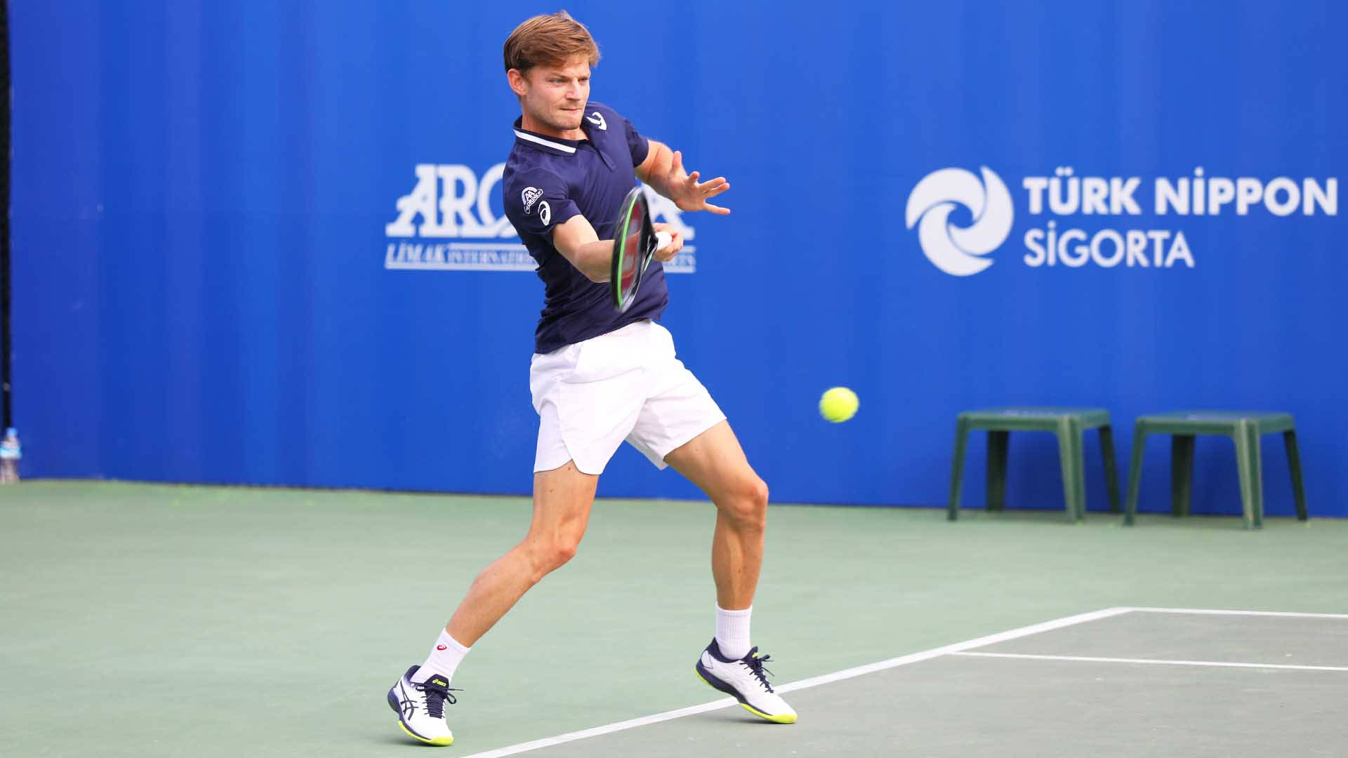 Professional Tennis Player David Goffin in Action on the Court Wallpaper