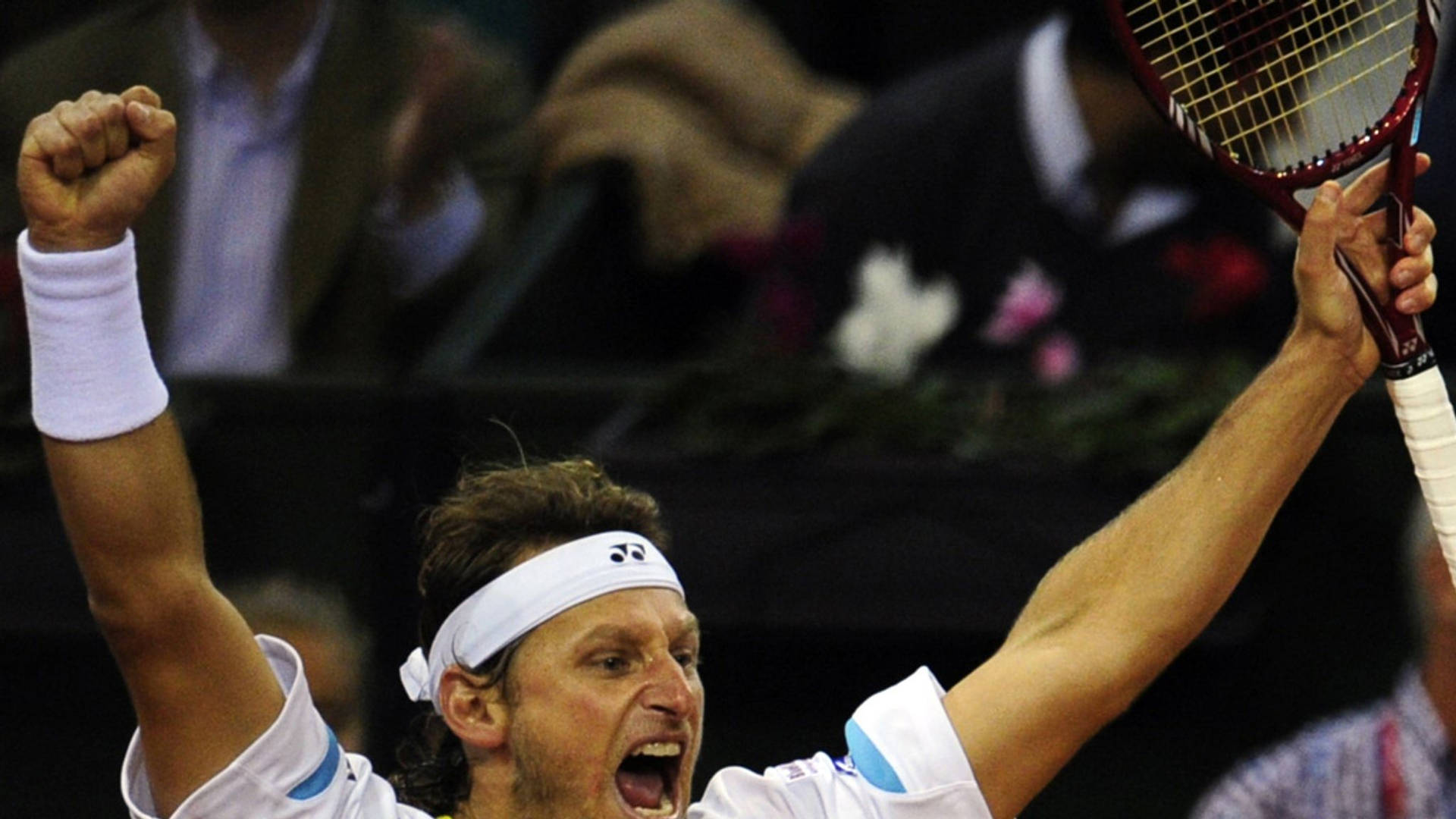 Triumphant David Nalbandian Celebrating a Victory on the Court Wallpaper