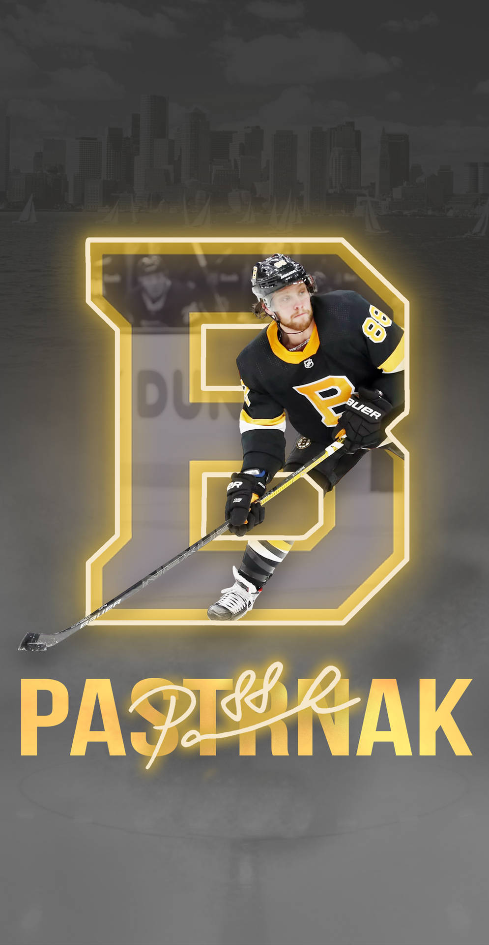 David Pastrnak Boston Bruins Logo Signed Wallpaper