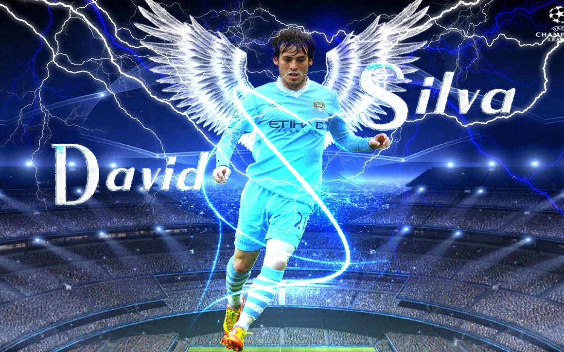Dynamic David Silva in Action for Manchester City FC Wallpaper