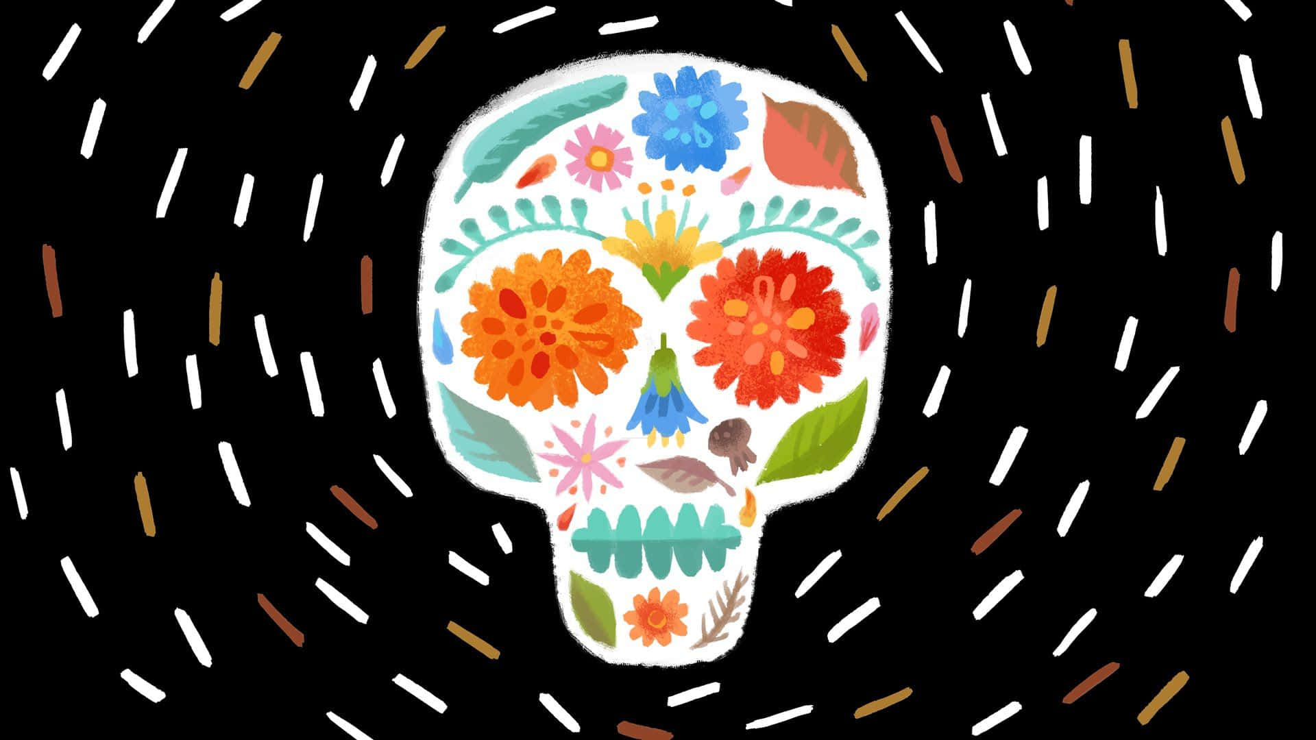 A Colorful Sugar Skull With Flowers On It
