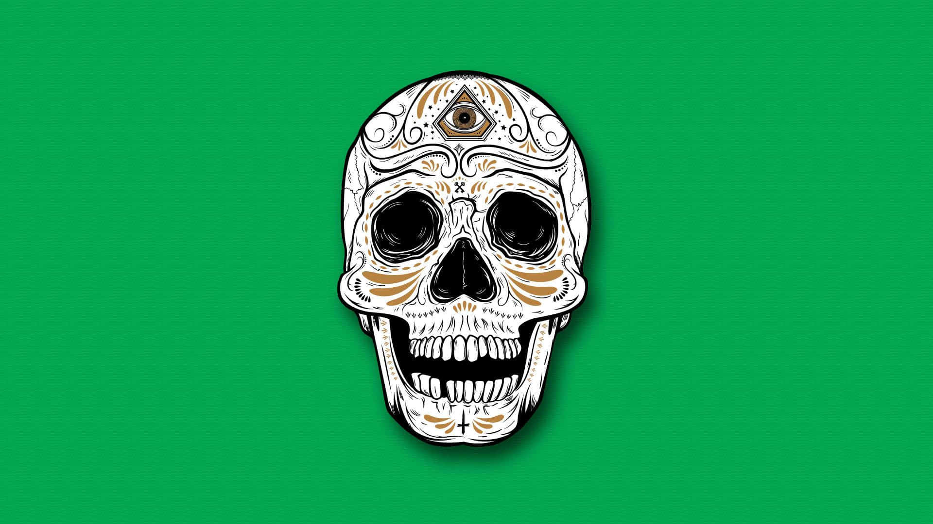 A Sugar Skull On A Green Background