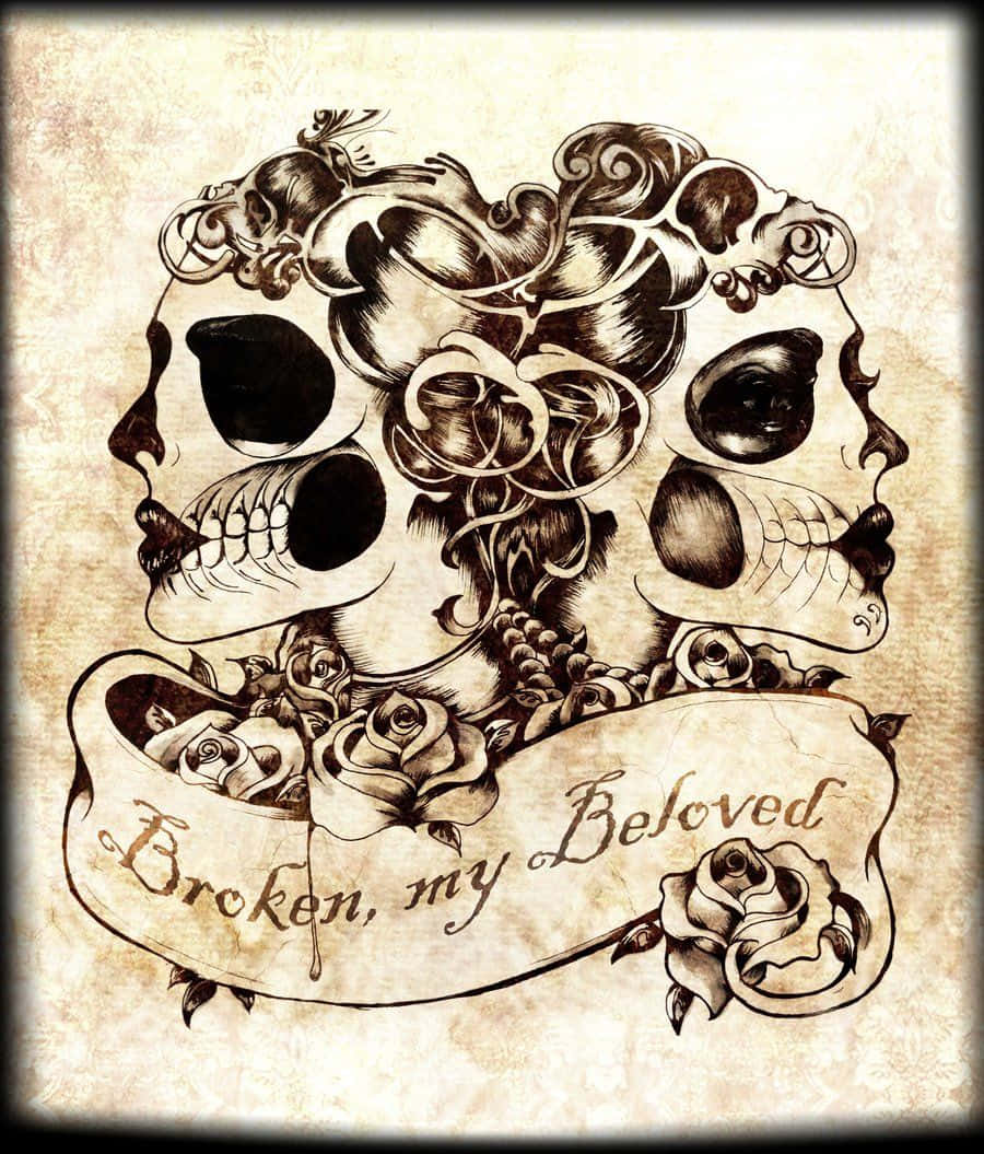 A Tattoo With Two Skulls And A Banner That Says Break My Believed