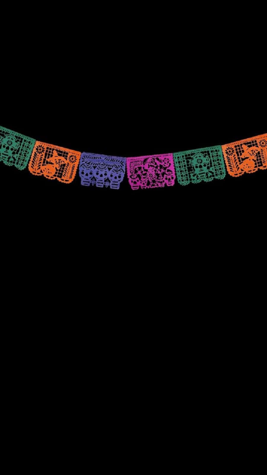 Enfarverig Mexicansk Papir Guirlande Hængende På En Sort Baggrund