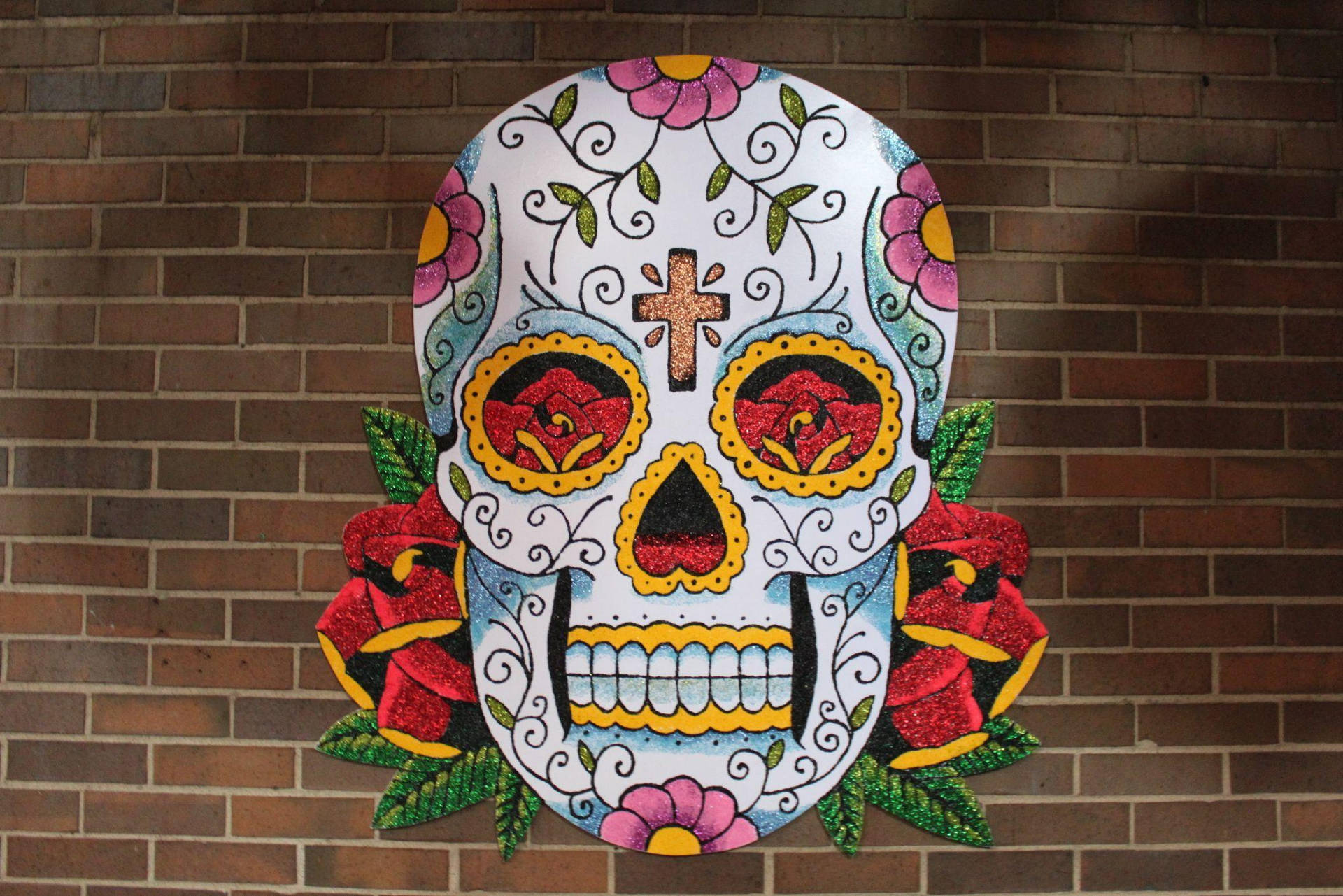 Day Of The Dead Skull With Cross Wallpaper