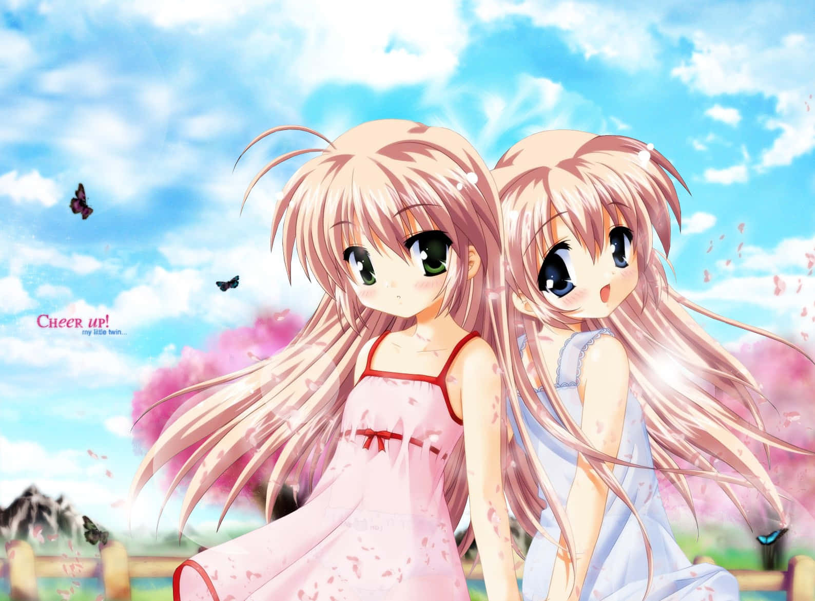 Dazzling Anime Digital Artwork Of Cute Sisters Wallpaper