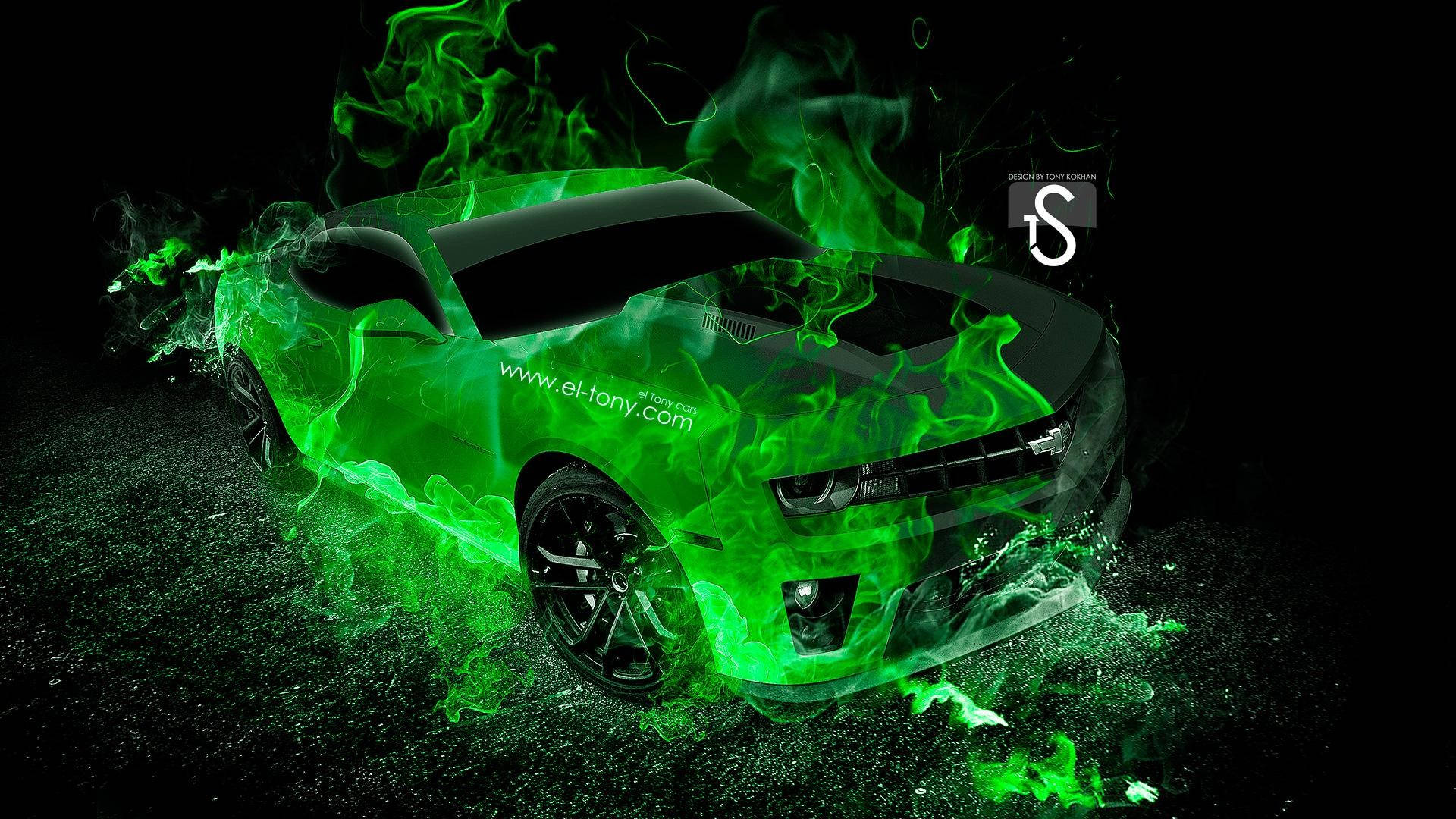 Download Dazzling Hot Car With Green Fire Wallpaper 
