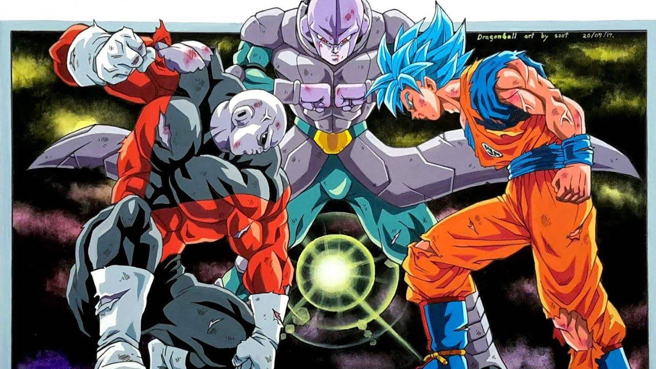 Son Goku og hans venner kæmper sammen i Dragon Ball Z Duel tapet. Wallpaper