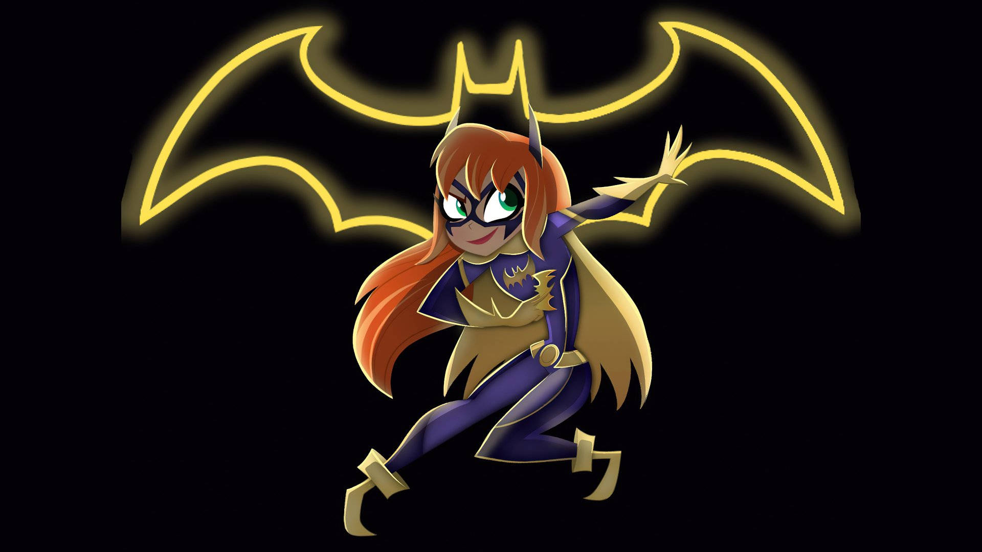 Dcsuperhjältetjejerna Batgirl Med Symbol Som Bakgrund. Wallpaper