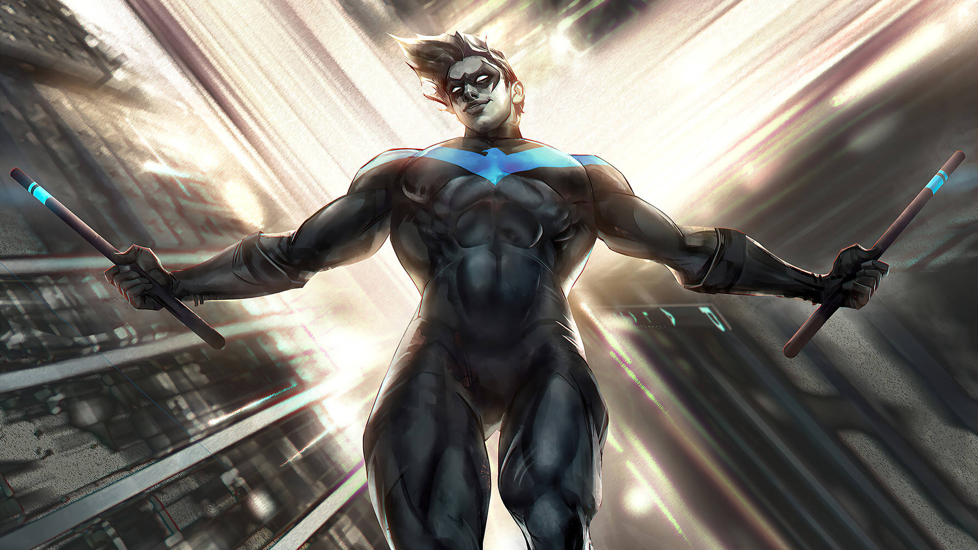 Dc Superhero Nightwing In Midair Background