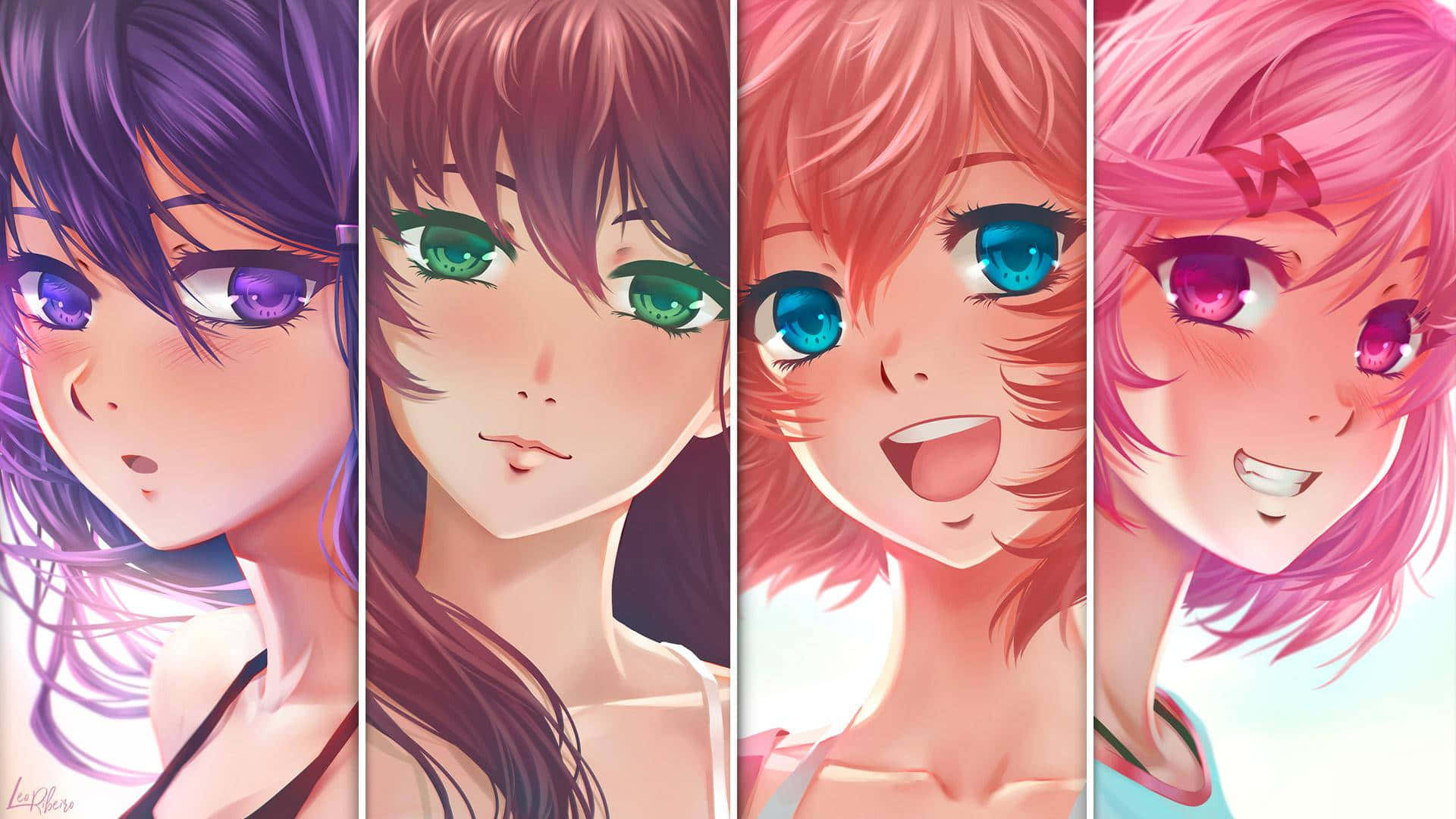 Four Anime Girls With Different Colored Hair