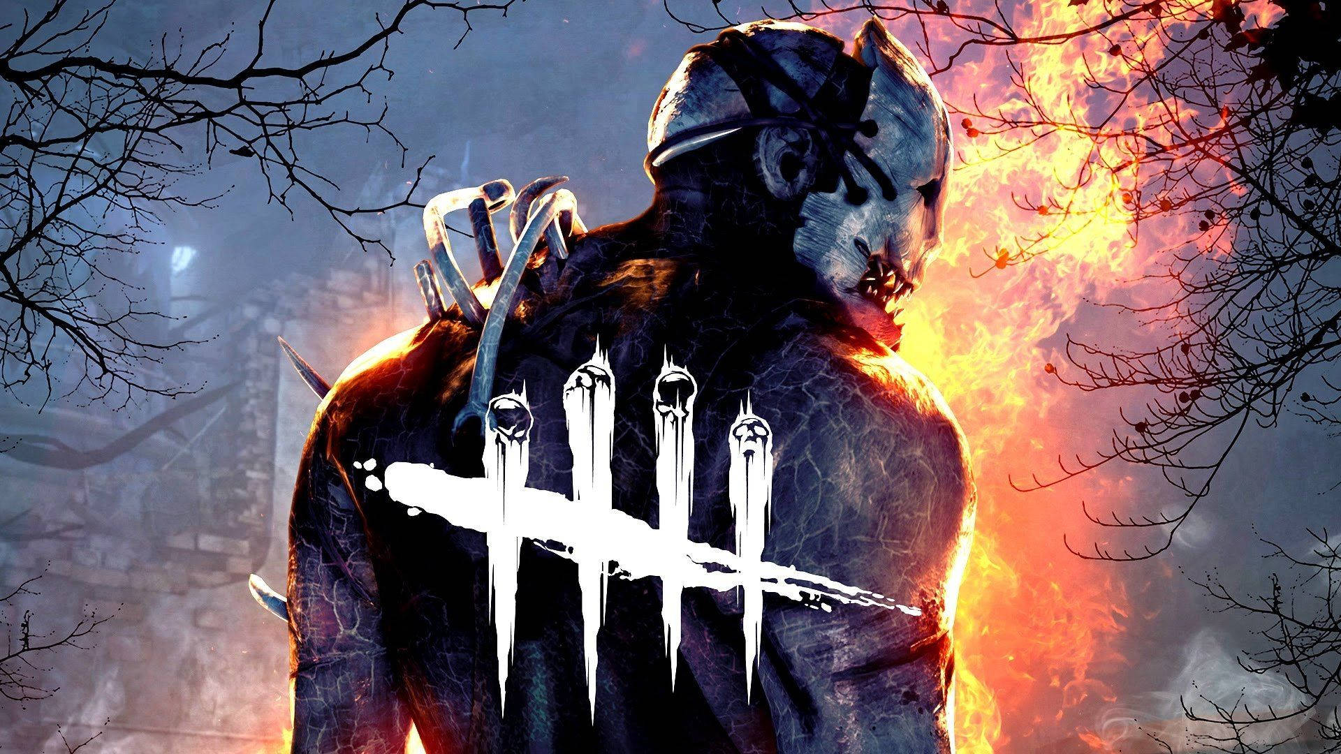 Trapper, the killer in Dead By Daylight, with the game's logo Wallpaper