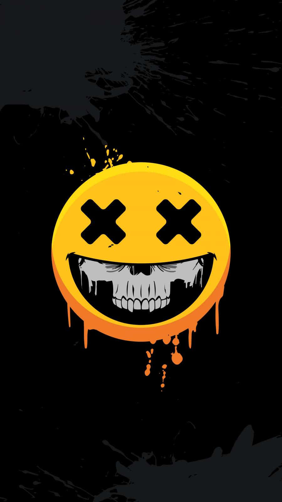 En gul smiley ansigt logo på en sort baggrund. Wallpaper