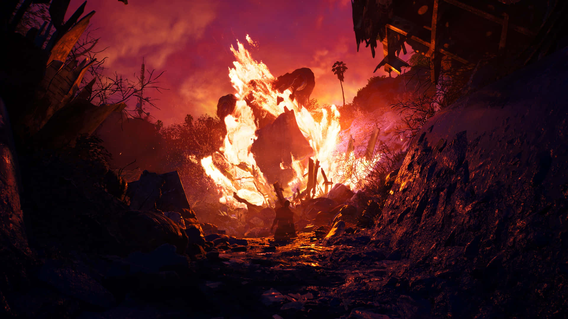 Dead Island2 Flaming Zombie Explosion Wallpaper