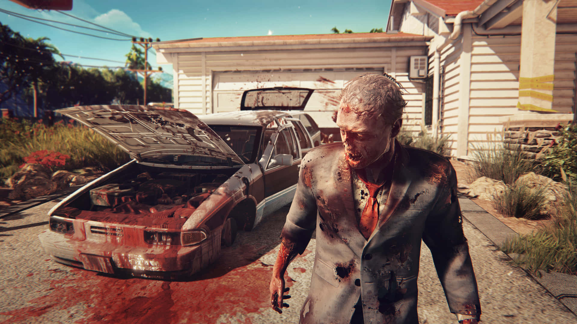 Dead Island2 Zombieand Wrecked Car Wallpaper