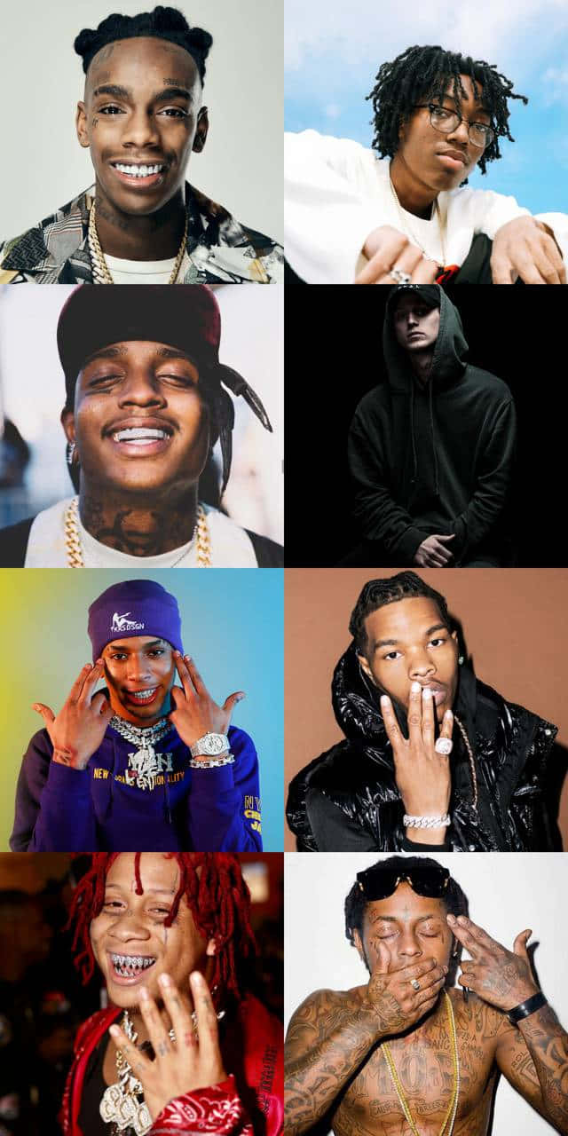 A Collage Of Different Rappers With Their Hands Up Wallpaper