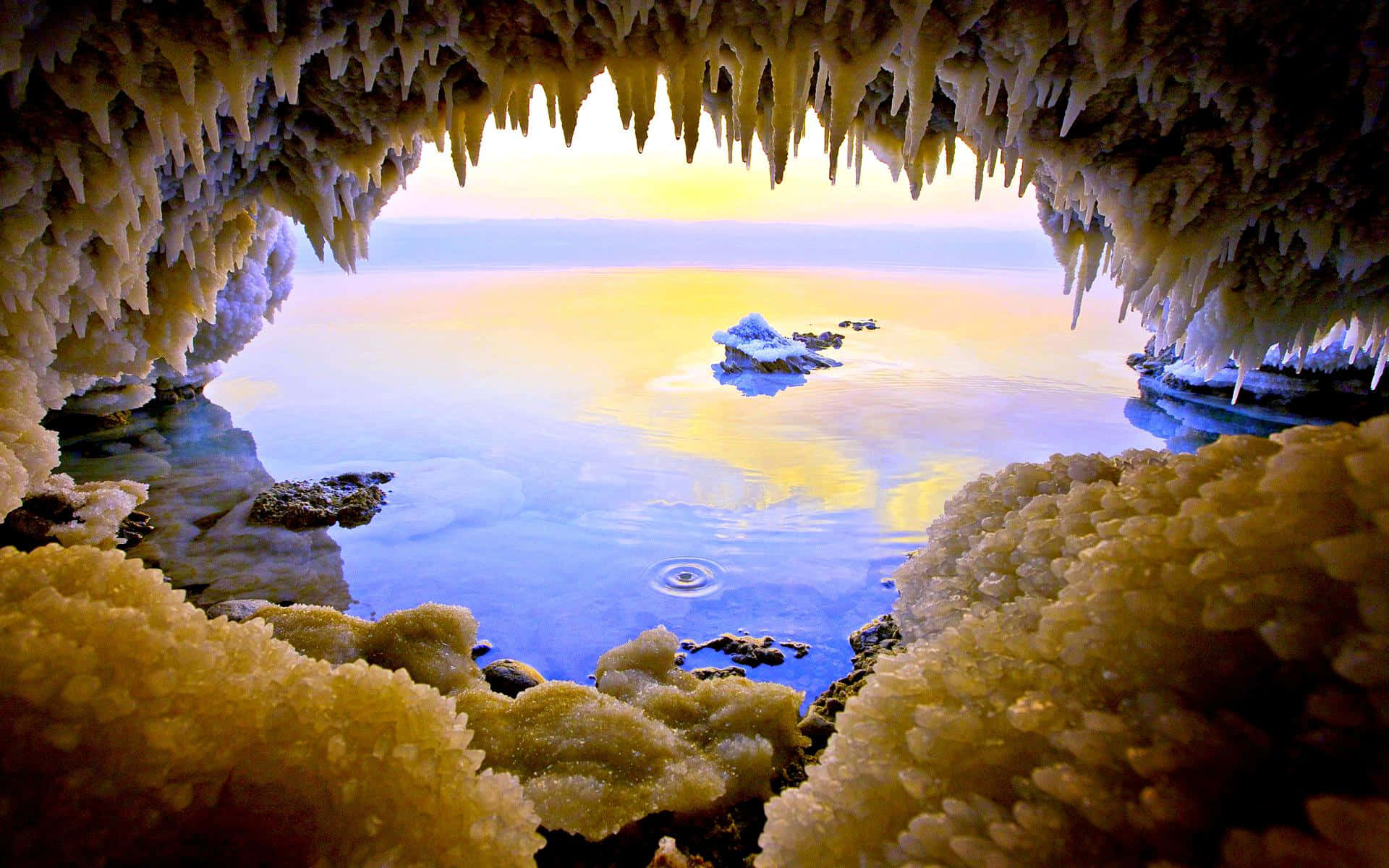 Mystical views inside a Stalactite Salt Cave in Dead Sea. Wallpaper