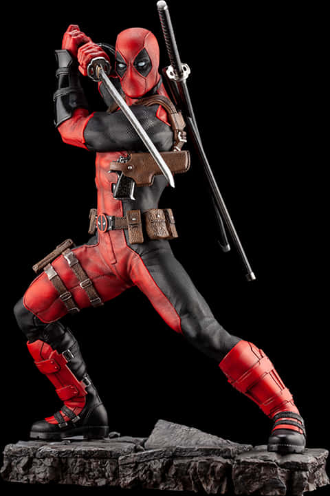 Deadpool Action Figure Posing With Swords PNG