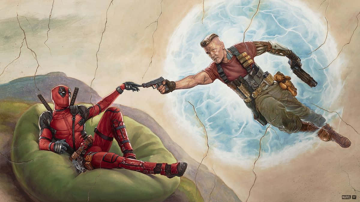 Deadpooly Cable En Una Batalla Épica Fondo de pantalla