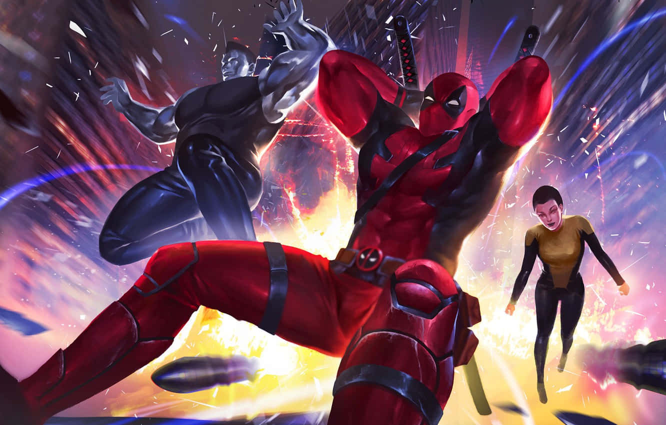 Deadpool and Colossus in Action Wallpaper