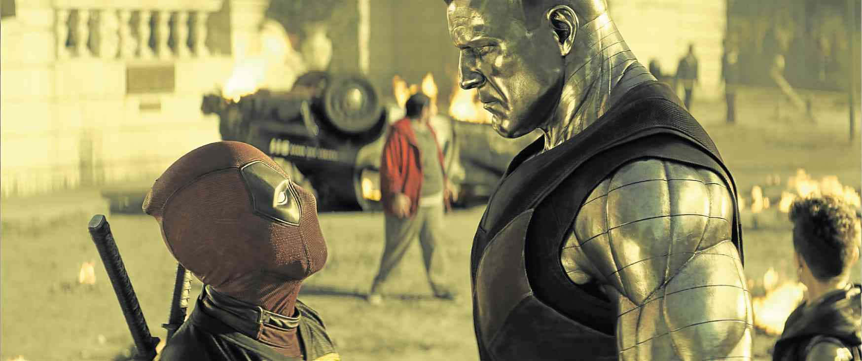 Deadpool and Colossus Team Up in Action Wallpaper