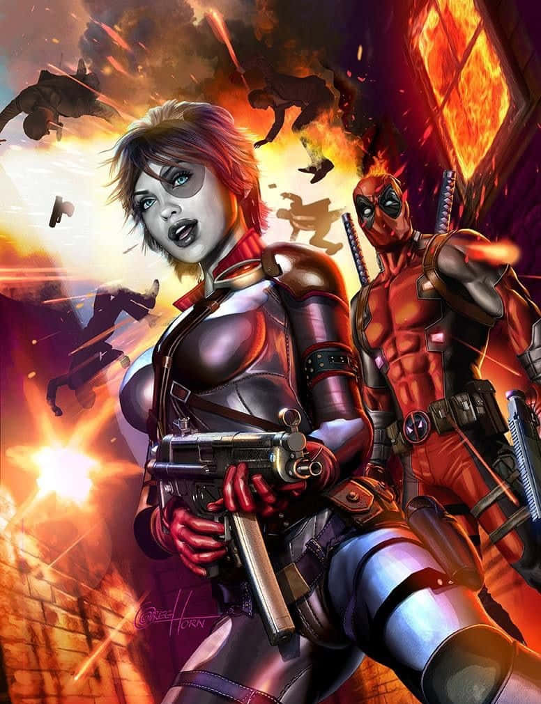 Deadpool and Domino: Dynamic Duo in Action Wallpaper