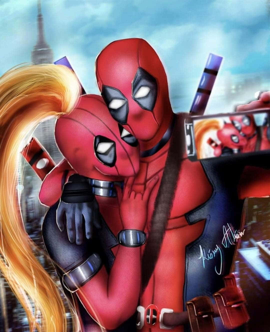 Deadpool and Lady Deadpool team up for action-packed adventures Wallpaper