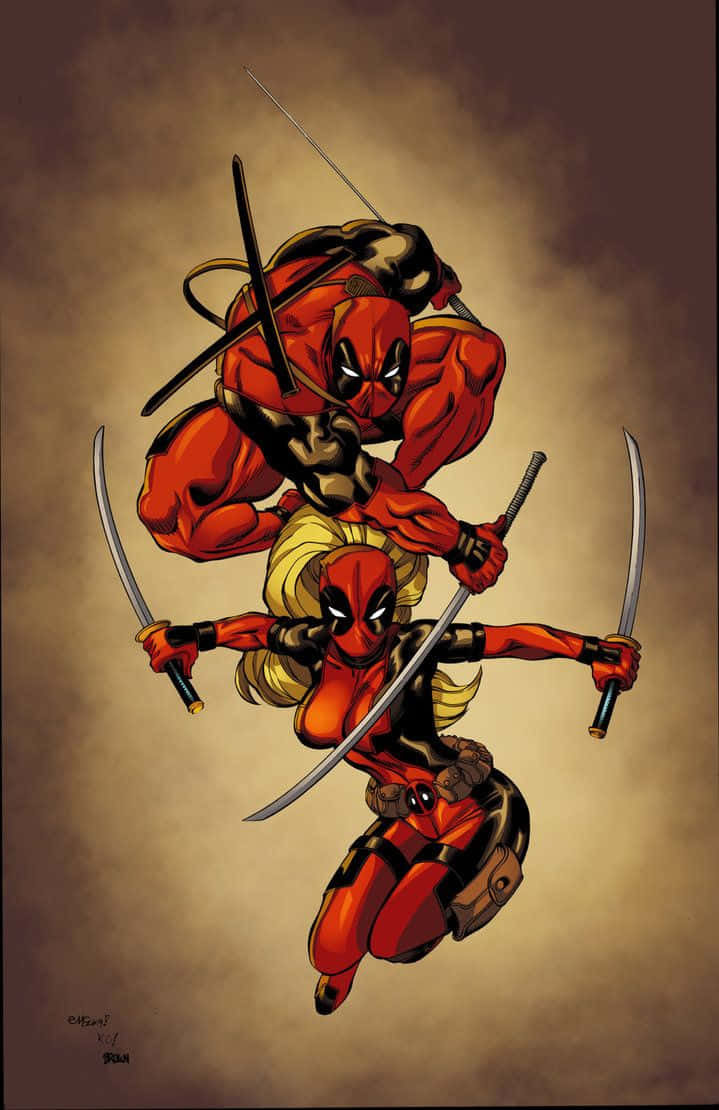 Deadpool and Lady Deadpool - A Dynamic Duo Wallpaper
