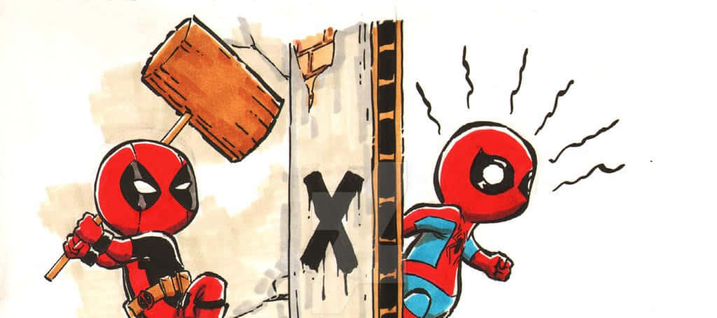 Deadpool and Spiderman teaming up for action Wallpaper