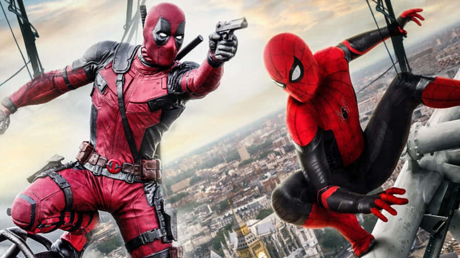 Deadpool and Spiderman Uniting for a Thrilling Adventure Wallpaper