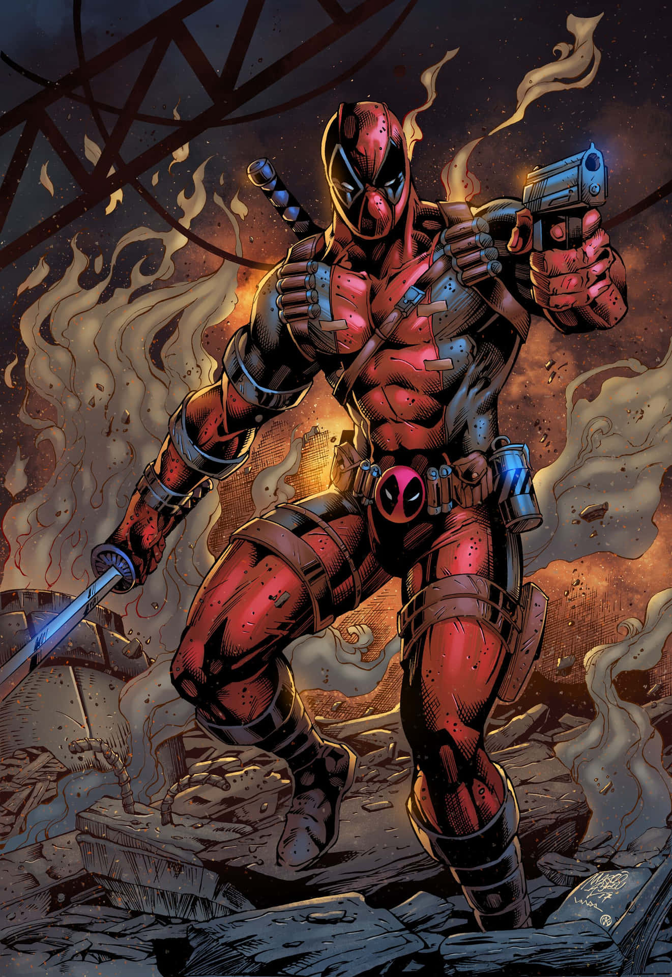 Vibrant Deadpool Art in Action Wallpaper