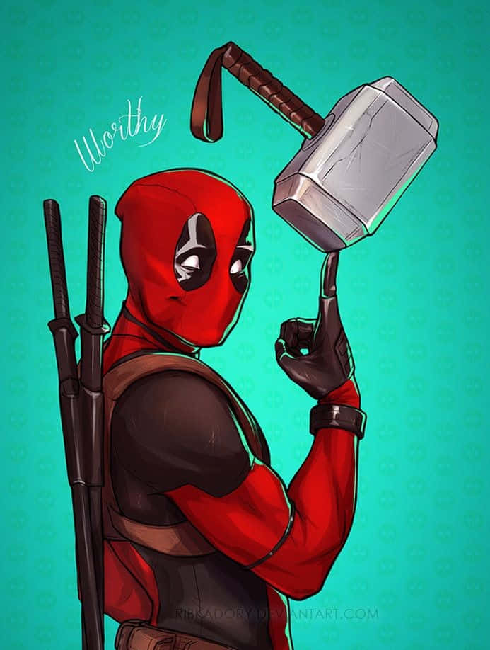 Boeiende Deadpool Kunst In Actie Achtergrond