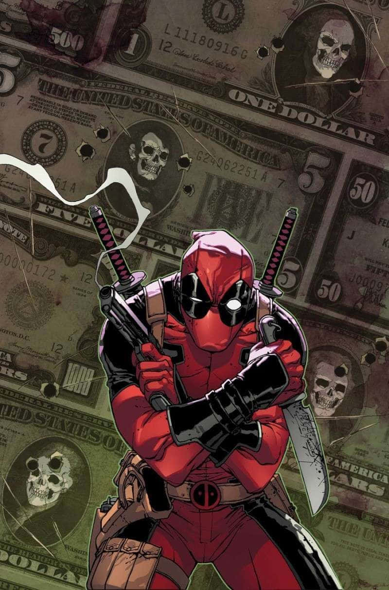 Vibrant Deadpool-taide Räjähtävällä Taustalla Taustakuva