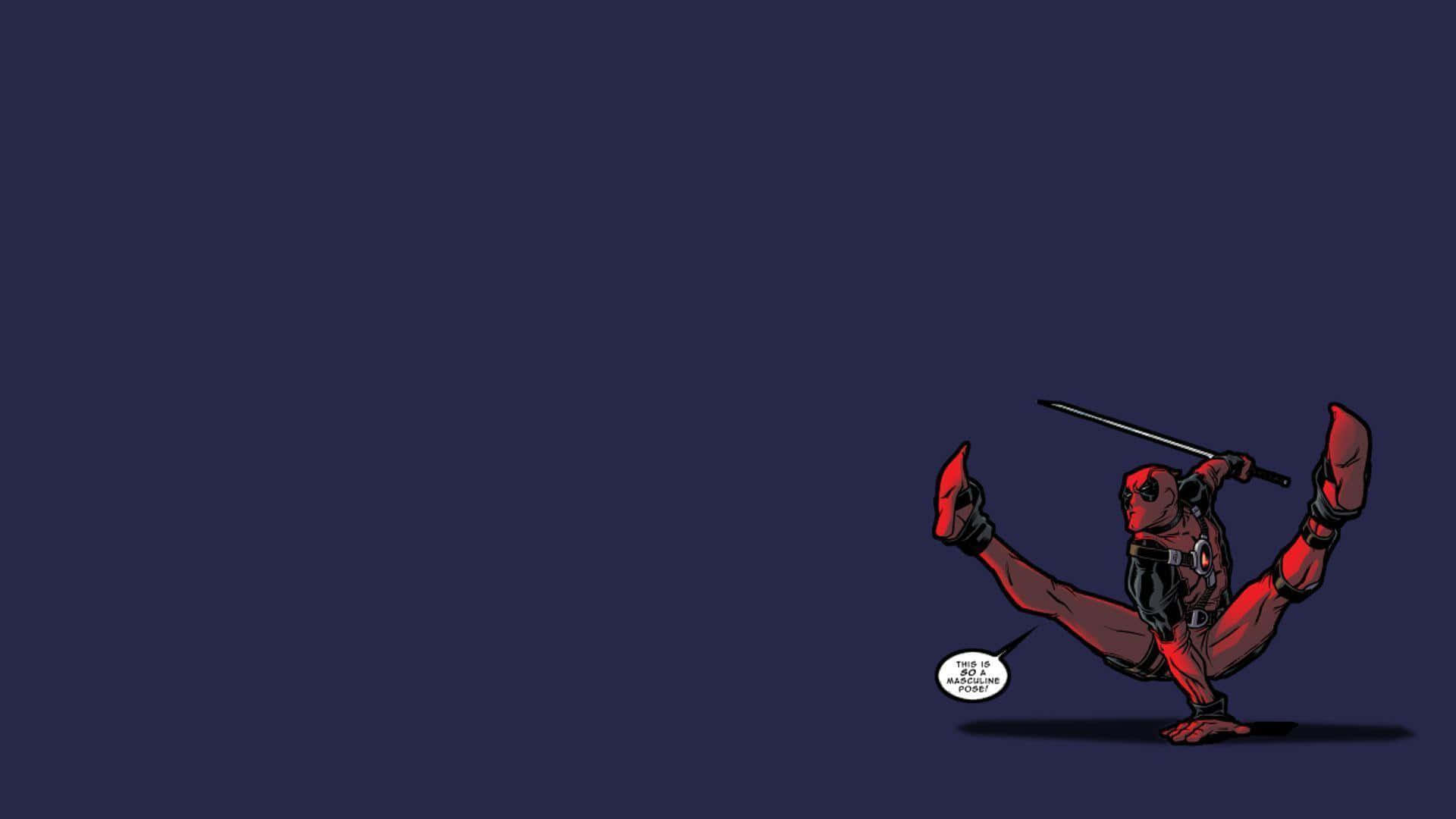 Fondode Pantalla Minimalista De Deadpool Haciendo Equilibrio Con Una Sola Mano.