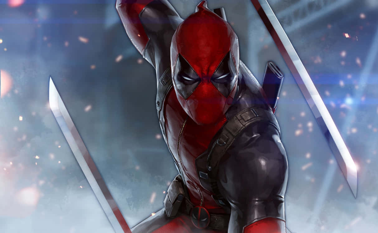 Deadpool Background Fighting Stance With His Katanas