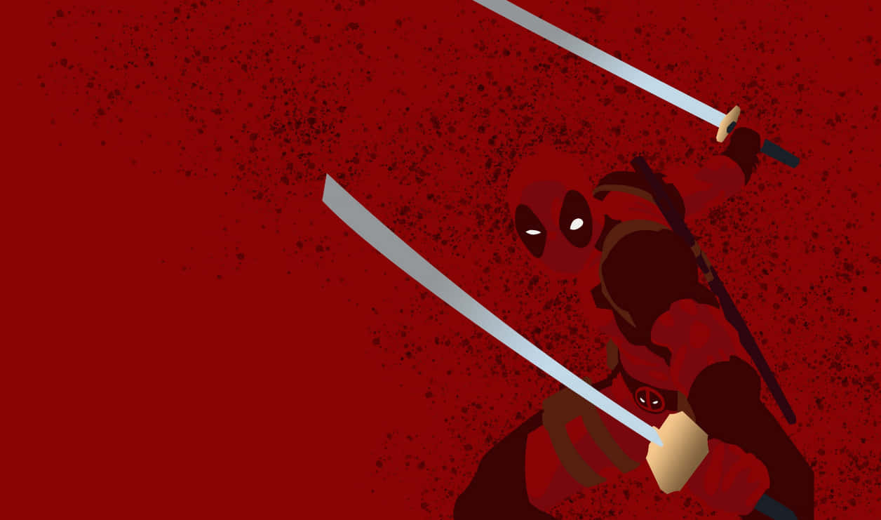 Ilustraciónde Fondo Rojo De Deadpool Con Sus Katanas.
