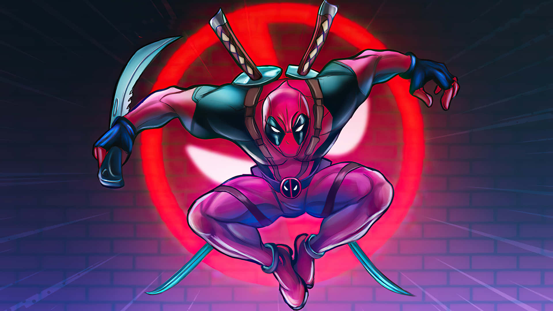 Comic Deadpool Background Illustration With His Logo