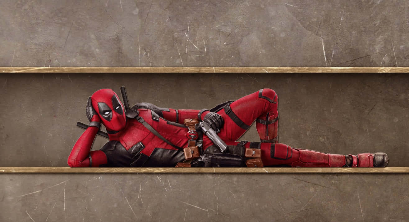 Deadpool Background Lying In The Middle Of A Wall